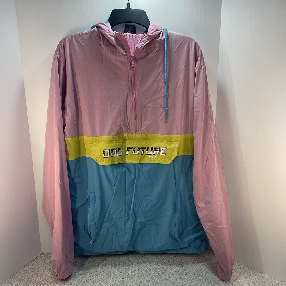 Odd Future Mens M Neon Colorblock Pink Yellow Blue Anorak Jacket ** READ**